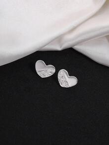 1 đôi bông tai hình trái tim thiết kế độc đáo, thời trang, dành cho nữ, kiểu dáng giản dị, hàng ngày, thích hợp đi làm, phong cách Hàn Quốc đơn giản nhưng sang trọng, quà tặng dự tiệc và tụ họp. - Bạc - Xem 3