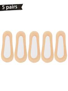5 Pairs Women's Skin-Tone Ultra-Thin Boat Socks With Non-Slip Grip, Suitable For Wearing With High Heels And Sandals In Summer - Apricot - View 4