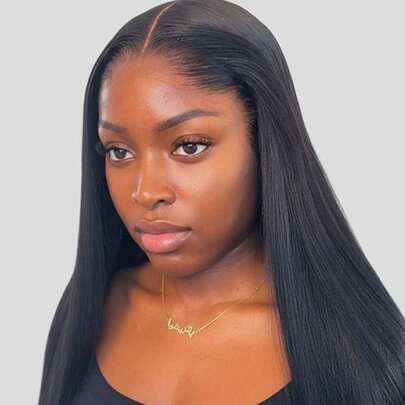 13x4蕾丝前置真人发假发，180%密度，直长真人发，透明蕾丝前置假发，带婴儿发，自然黑色，适合日常和派对佩戴。