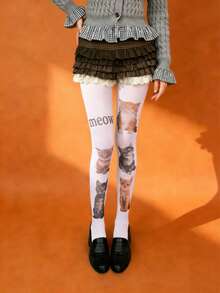1 Pair Women's Velvet Cat Print Pantyhose, Cute, Elegant, Comfortable And Durable, Suitable For Various Festivals, Dates, Daily Outings, Work Commute And Outdoor Activities - Multicolor - View 14