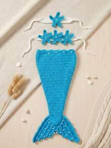 3 món đồ thủ công móc len hình đuôi nàng tiên cá dùng làm phụ kiện chụp ảnh cho bé sơ sinh, quà tặng tiệc mừng em bé chào đời, trang phục chụp ảnh cho bé sơ sinh. - Nhiều màu - Xem 11