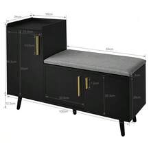 Modern Shoe Bench/Shoe Chest/Bench With Three Storage Doors, Asymmetrical Metal Handles And Multiple Storage Levels - Dimensions: W100/D34/H69 Cm (Old Sku WF318094AAA) - Hitam - View 2