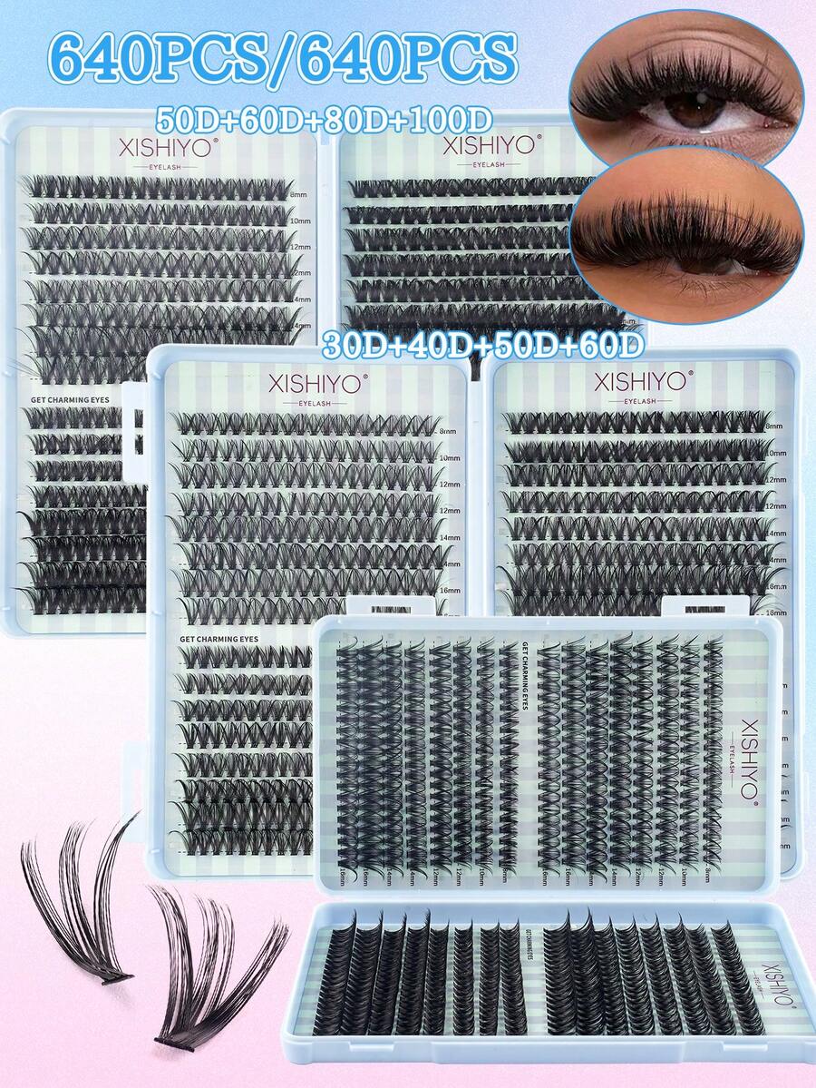 640 قطعة مجموعة رموش صناعية فاخرة، سميكة وكثيفة، 30D+40D+50D+60D/50D+60D+80D+100D، 8-16 مم، طقم رموش DIY، كثيفة جدًا، طبيعية المظهر، ناعمة وخفيفة الوزن، قابلة لإعادة الاستخدام، رموش فردية من الفرو الصناعي، مناسبة للاستخدام المنزلي، اليومي، الزفاف، المواعدة، الحفلات، مهرجانات الموسيقى، عيد الميلاد وغيرها من المناسبات