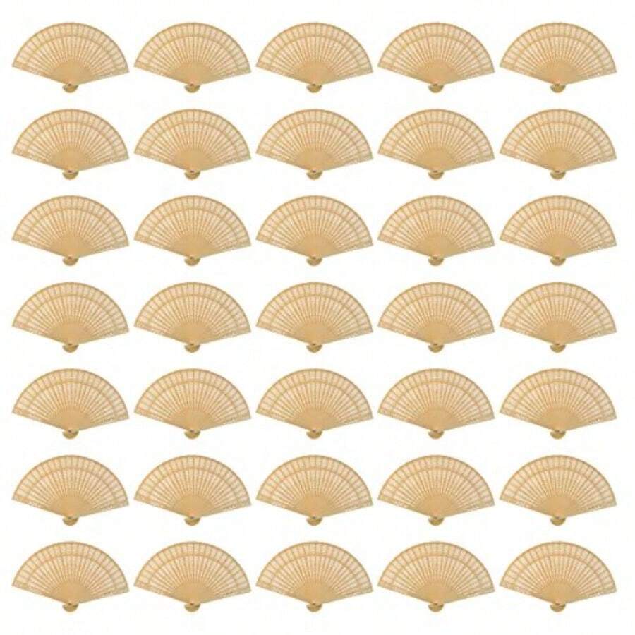 60 Pack Sandalwood Fans Wedding Favors Hand Held Folding Fans Wooden Openwork Personal Handheld Folding Fans For Wedding Party Home Decorations Birthday Gift - 如圖所示 - 查看 1