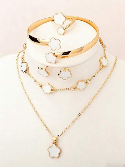 6件套四叶草首饰套装，时尚百搭，优雅女童饰品