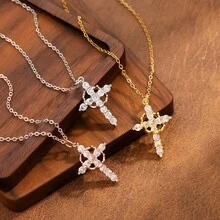 1 chiếc dây chuyền mặt hình vương miện và thánh giá, được làm từ dây thép titan chống gỉ, thích hợp để đeo hàng ngày hoặc làm quà tặng dịp lễ. - Dây chuyền vương miện và thánh giá - Xem 1