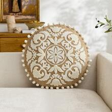 1件传统骆驼图案刺绣圆形抱枕套，春夏花卉图案，适合室内装饰，四季皆宜，不含枕芯 - 駝色 - 查看 10