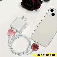 2pcs Cute Red And Pink Apple Pattern 2D Flat Cable Protector, Scratch-Resistant Type-C/Phone Charger Cable Sleeve, Fashionable And Durable, Phone Cable Protector, Funny Design, Sturdy Plastic Material - Apple - View 10