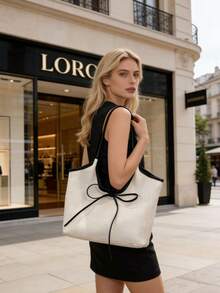 Túi xách tay màu be nâu thắt nơ, phụ kiện không thể thiếu cho người đi làm và đi chơi, túi đeo vai bằng vải canvas dung tích lớn, túi cầm tay đa năng, thiết kế độc đáo cho những chuyến đi chơi hàng ngày. - Nhiều màu - Xem 2