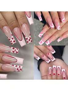 120片/盒 法式浅粉色美甲贴纸，120片棺材形亮面和哑光全覆盖人造指甲，适合女性和女孩，DIY美甲的自然假指甲 - 彩色 - 查看 4