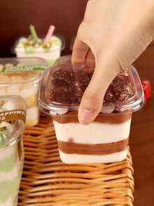 方形慕斯蛋糕盒、豆浆包装盒、木杯、提拉米苏、一次性透明烘焙糕点盒 - 透明 - 查看 5