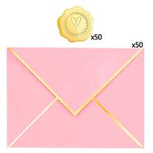 Bộ 50 phong bì thư mời cao cấp A7 kiểu nắp gập chữ V kèm sticker, kích thước 5x7 inch, viền mạ vàng, thích hợp cho lễ tốt nghiệp, đám cưới, tiệc tùng, sinh nhật, cần thiết cho mùa tựu trường. - 50 phong bì + 50 miếng dán - Xem 19