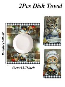 2pcs Cat Pattern Dish Towels, Bathroom Decor, Kitchen Towels, Kitchen Towel Set, Home Decor Cat Tea Towels, Kitchen Supplies, Cleaning Supplies, Kitchen Accessories, Kitchen Storage, Rustic Spring Decor - Kitten - View 13