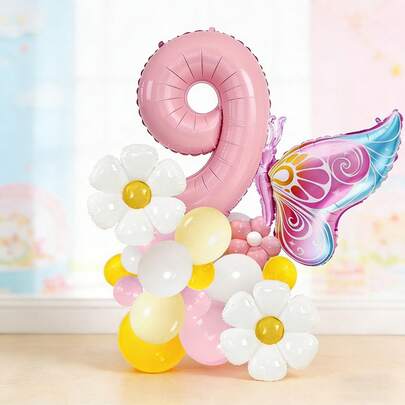 1 Set de decoración de globos con mariposas soñadoras y números pastel, incluye globos de números pastel de 32 pulgadas, globos de mariposas de colores, globos de margaritas blancas frescas, globos de color macaron, adecuado para fiesta de cumpleaños de niña, primer cumpleaños con tema de princesa, cumpleaños de hijo/hija, decoración de fiesta dulce, crea una atmósfera de fiesta soñadora