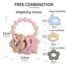ETETOO 1pc Pink Flower Rabbit Textured Silicone Wooden Teething Ring, Baby Sensory Teether, Relieve Teething Pain - Multicolor - View 4