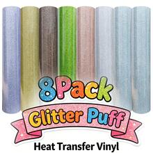 8pcs Vinyl Glitter Heat Transfer Vinyl Sheets, Suitable For T-Shirts, Hats, Pillows, Hoodies, DIY Fabric Crafts (Shiny) - Glitter Foaming C - View 8