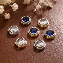 1 mặt dây chuyền tròn bằng thép không gỉ 304 mạ vàng 18K đính kim cương, dùng để tự làm vòng cổ, trang sức thép không gỉ dành cho nữ, phù hợp để đeo hàng ngày. - Mặt dây chuyền - Xem 4