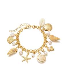 1pc Shell & Starfish Faux Pearl Pendant Beaded Bracelet, Ocean Element Casual Jewelry, Suitable For Women To Wear In Summer Beach Vacation And Daily Commute - Multicolor - View 4