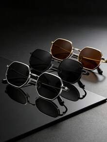 3 cặp kính thời trang đa năng hình đa giác, chất liệu hợp kim, bảo vệ mắt, kính râm thời trang phù hợp nhiều dịp, kiểu dáng đeo hàng ngày. - Nhiều màu - Xem 2