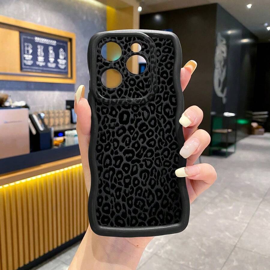 1个黑色豹纹防震波浪手机壳，UV印刷，适用于/Galaxy/MOTO等手机，国际版，非国内版 - 黑色 - 查看 1