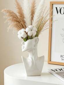 Abstract Face Resin Vase - White Minimalist Side Sculpture With Hollow Head Design, Suitable For Pampas Grass, Dried Flowers And Green Plants Decor In Living Room Shelves, Bedroom Vanity And Entryway Console, Adding Bohemian Artistic Style, Fashion Home Decor Accents, Vase, Vase Centerpiece, Vase, Vase, Spring Decor, Home Decor - Multicolor - View 4