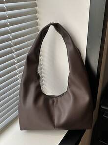 Túi đeo vai nữ cỡ lớn, màu trơn, kiểu dáng retro, túi đeo chéo đa năng, túi xách tay, túi công sở thường ngày cho nữ. - Cà phê - Xem 4