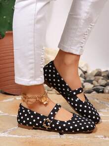 Giày bệt Mary Jane chấm bi dành cho nữ, màu đen, kiểu xỏ chân. - màu đen - Xem 2