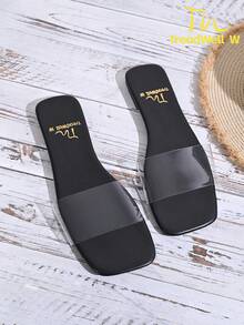 Sandal nữ, sandal đế bằng hở mũi đơn giản màu đen cho mùa hè - màu đen - Xem 9