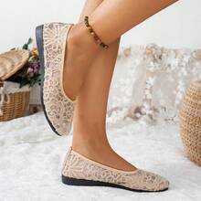 1 Pair Elegant Solid Color Comfortable Casual Flat Shoes, Suitable For Home, Commute, Party, Ballet, Holidays, Summer - Apricot - View 3