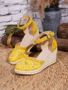 Women's Comfortable Slip-On Round Toe Platform Loafers, Spring/Summer,Wedge Heels - Yellow - View 8