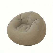 1pc Flocking Beanless Inflatable Lounge Chair - Multifunctional Portable Sofa With Round Single Design - Living Room, Office Lunch Break, Outdoor Picnic, Camping, And Relaxation Rosy Gray Purplish Blue - Xám - Xem 13