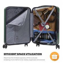 YONSLY 4‑Piece Suitcase Set 16/20/24/28 Inches With TSA Lock YKK Double Repair Zipper 4 Silent 360° Wheels Mesh Pocket Soft Rubber Handle For Trips - 深綠 - 查看 4
