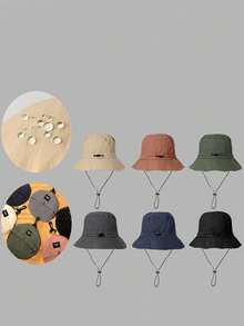 1 pieza Sombrero de cubo plegable y portátil, sombrero ajustable con cordón a prueba de viento y protector solar, gorra impermeable y de secado rápido para deportes al aire libre para hombres y mujeres - Multicolor - Ver 7