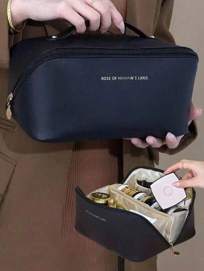 حقيبة مكياج ذات سعة كبيرة، حقيبة مستحضرات تجميل محمولة للسفر، حقيبة أدوات تجميل مقاومة للماء من البولي يوريثان، ملحق تخزين للسفر، مناسبة لمستحضرات التجميل ومستلزمات العناية الشخصية، مثالية كهدية للعودة إلى المدرسة أو المناسبات - حقيبة مكياج فاخرة للسيدات