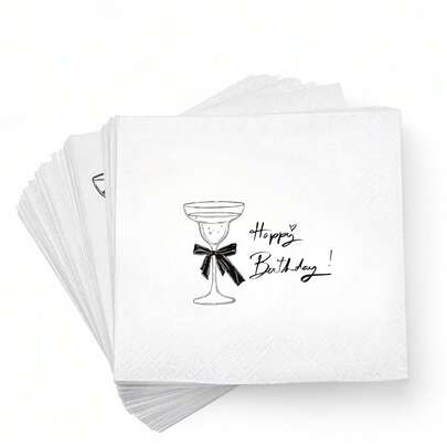 20张/套 生日快乐鸡尾酒餐巾纸，酒杯图案，适合生日派对 | 黑色领结鸡尾酒餐巾纸，印有“生日快乐”图案，适合生日派对、聚会、家庭生日晚宴、生日派对装饰餐巾纸、浪漫餐巾纸