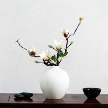 3 cành hoa mộc lan nhân tạo màu trắng kèm bình hoa trắng - Thích hợp dùng làm bó hoa, hoa giả, cây giả, quà tặng tuyệt vời cho Ngày của Mẹ, sinh nhật, Ngày Valentine, trang trí trong nhà, trang trí nhà cửa, trang trí đám cưới, trang trí ngoài trời, đồ dùng tiệc tốt nghiệp, đồ dùng đám cưới, phụ kiện cô dâu. - trắng - Xem 6