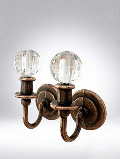 2pcs Mini Metallic Crystal Wall Lamp Model, Non-Electrical Decorative, 1:12 Scale, Living Scene Model Accessory, Suitable For Home Decor, Miniature Landscape, Miniature Model, Room Decoration, Miniature Item/Accessory, Easter Decoration