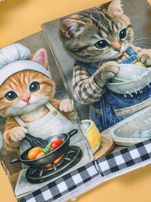 2pcs Cat Pattern Dish Towels, Bathroom Decor, Kitchen Towels, Kitchen Towel Set, Home Decor Cat Tea Towels, Kitchen Supplies, Cleaning Supplies, Kitchen Accessories, Kitchen Storage, Rustic Spring Decor - Kitten - View 6