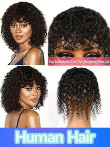 Tóc giả xoăn tự nhiên có mái, kiểu O-Part, chất liệu lụa mềm mại, 3 kẹp cài, tóc nối kẹp bằng tóc thật, trông tự nhiên, thích hợp sử dụng hàng ngày. - Natural Black - Xem 2