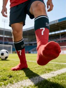 1 Pair Red Numeric Print Sports Socks, Breathable Basketball Socks For Men - Red - View 2