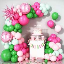 118 pièces Kit de guirlande d'arche de ballons rose et vert avec des ballons en feuille d'étoiles, ballons ronds 4D pour la décoration de fête d'anniversaire de babyshower de mariage de safari tropical - Multicolore - Voir 3