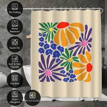 1pc Floral Pattern Art Spring Style Shower Curtain, Modern Painting-Style Design, Unique Home Gift, Gift For Friends, Machine Washable, All-Season Use, Bathroom Decor - Multicolor - View 2