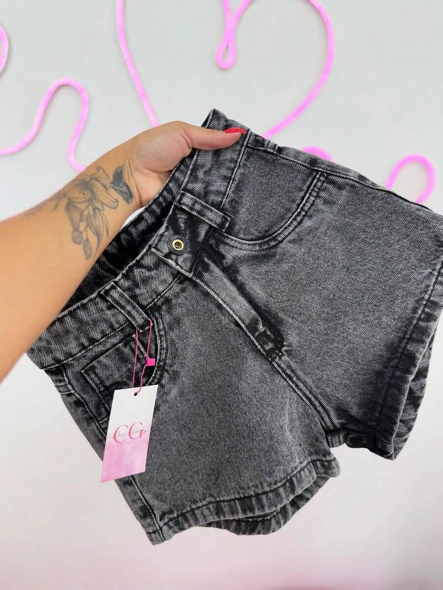 Lavender Blue Denim Shorts With Details, Sizes 34 To 52 Plus Size. - Dark Grey - View 1