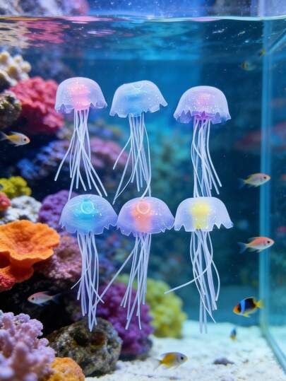 6pcs Aquarium Decorations, Glow-In-The-Dark Luminous Floating Jellyfish, Realistic Fluorescent Jellyfish Decor Without Electricity, Suitable For Fish Tank, Aquarium Accessories, Floating Jellyfish