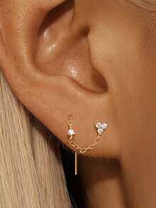EleRunis 1件 925纯银花朵星星长流苏平底耳骨耳廓穿孔饰品，适合日常佩戴、婚礼、派对、订婚、周年纪念、情人节等场合。 - 金色 - 查看 14