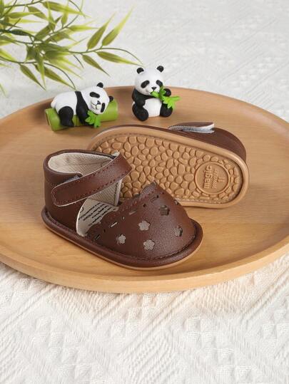 1 Pair Girls' Fashionable Versatile Breathable Non-Slip Hook And Loop Design Flat Sandals, Suitable For 0-1 Year Old Infant Girls Learning To Walk, Infant Shoes, Suitable For Spring, Autumn And Summer