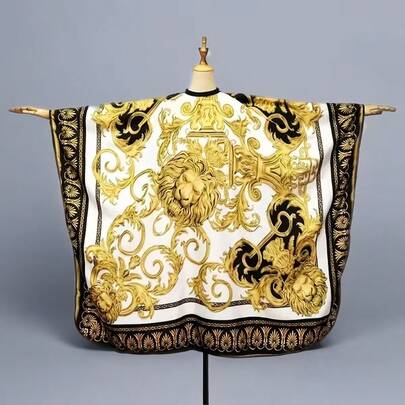 1pc 160-140cm Gold Printed Hairdressing Gown, Salon Use Non-Stick Hair Cutting Cape, Durable Apron For Hairstylist