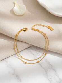 1 chiếc vòng tay dây chuyền vàng thời trang, dây chuyền dày sang trọng với hạt tròn nhiều lớp, có thể điều chỉnh, đa năng, thích hợp đeo hàng ngày, quà tặng trang sức, mạ vàng 18K trên thép không gỉ. - Vàng - Xem 6