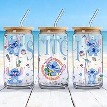 Disney 1个玻璃杯，印有可爱史迪奇图案，防漏设计，带吸管，容量480毫升，带防伪码的包装盒。 - 史迪奇 - 查看 2