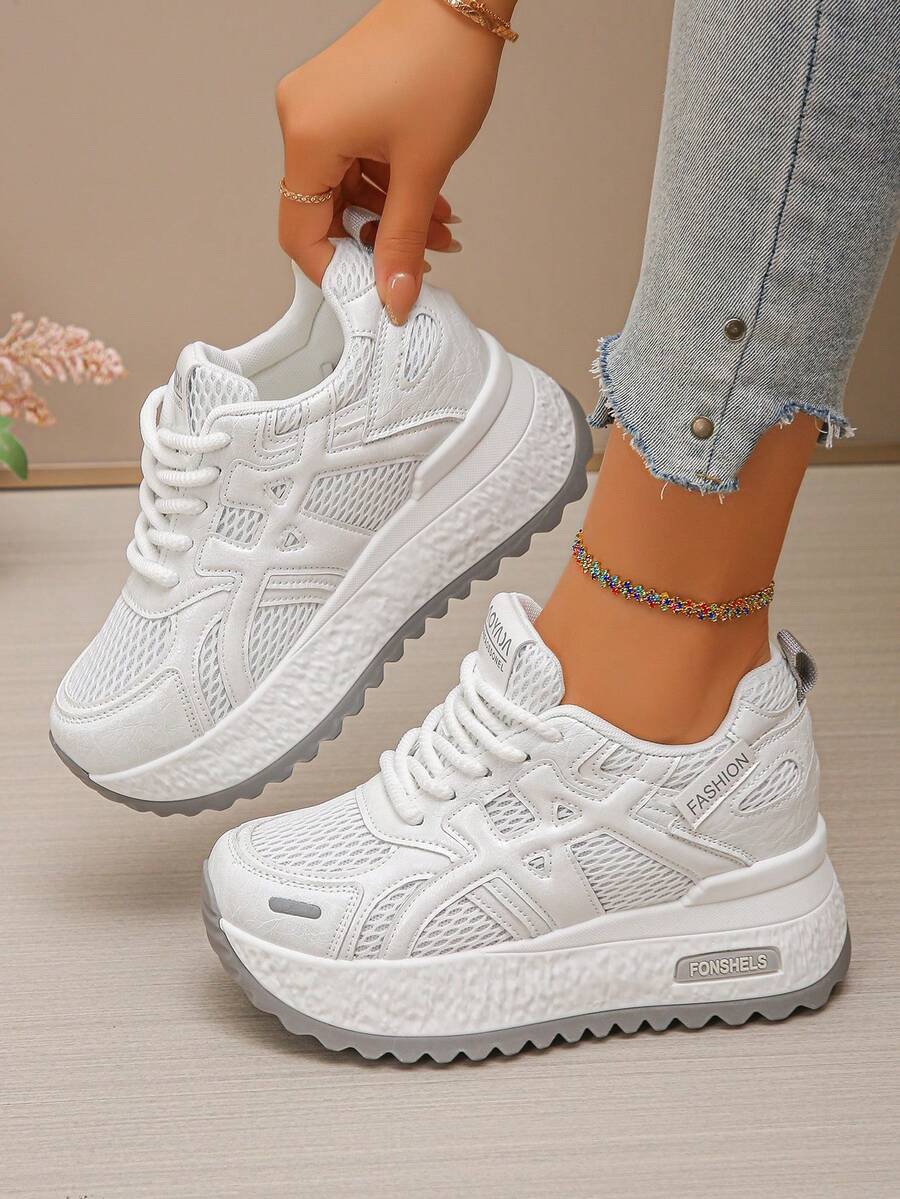 9厘米厚底女鞋，2025春季新款，黑色，学生款，轻便休闲运动鞋，隐形鞋跟，软底厚底运动鞋，小白鞋